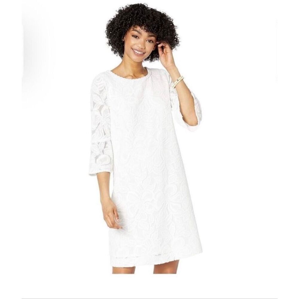 Lilly Pulitzer Size 16 Allyson Lace Sleeve Mini Dress Resort White Coastal Bride